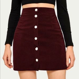Button front burgundy corduroy skirt